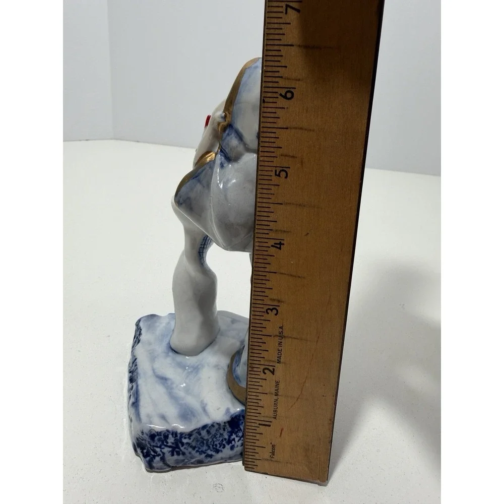 White & Blue Ceramic Sculpture A Woman is Blessing For Shabbat Candles 6.5